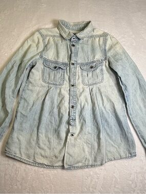 Vintage Diesel Light Blue  Distressed Denim Button Down  Shirt
